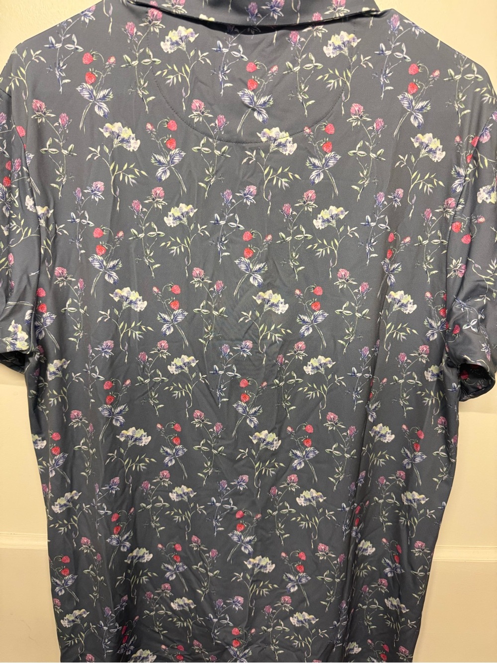 Bad Birdie Men's Floral Polo in Slate Blue with Pink Accents - Picture 3 of 3